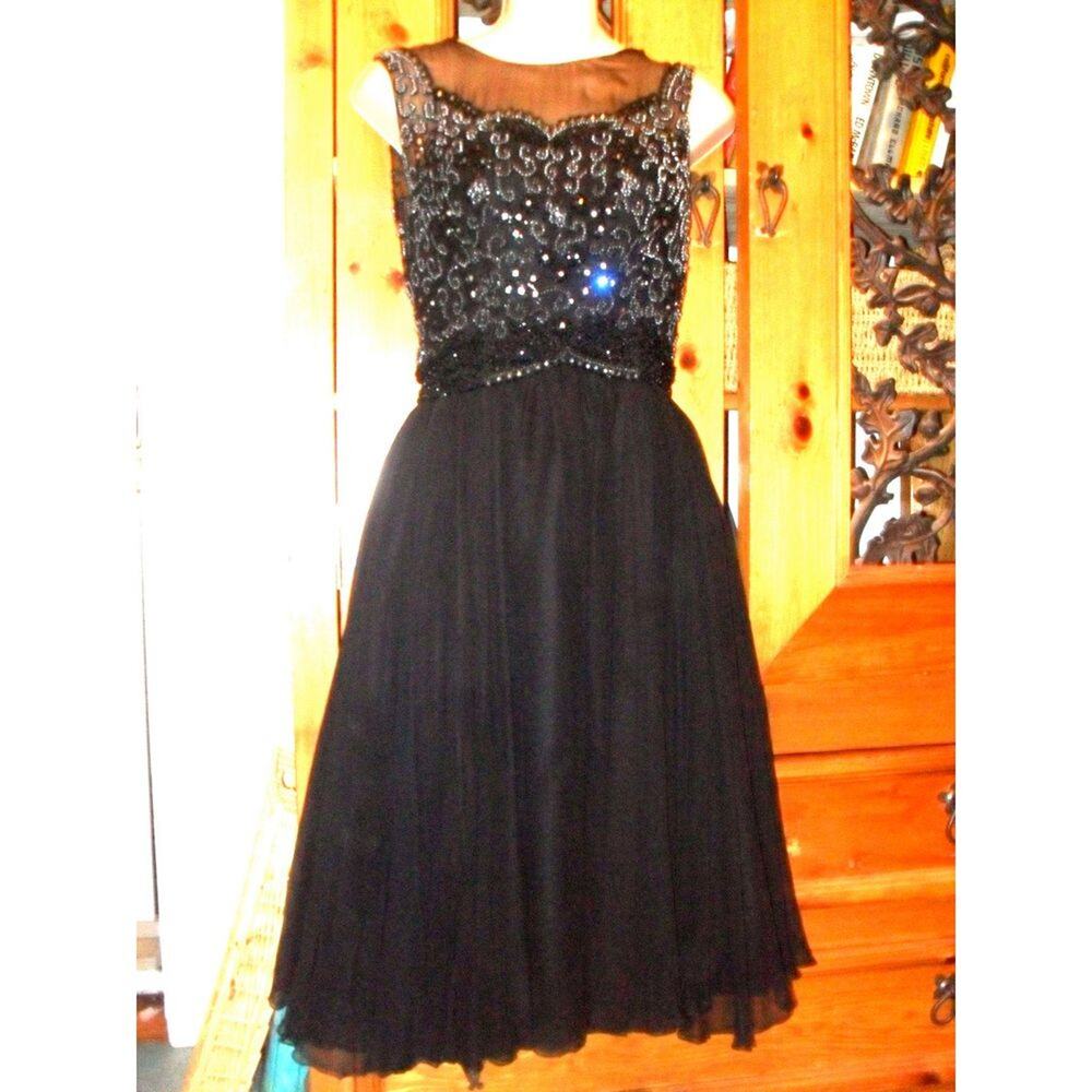 VTG Hollywood 50s 60s Cocktail Dress RHINESTONES